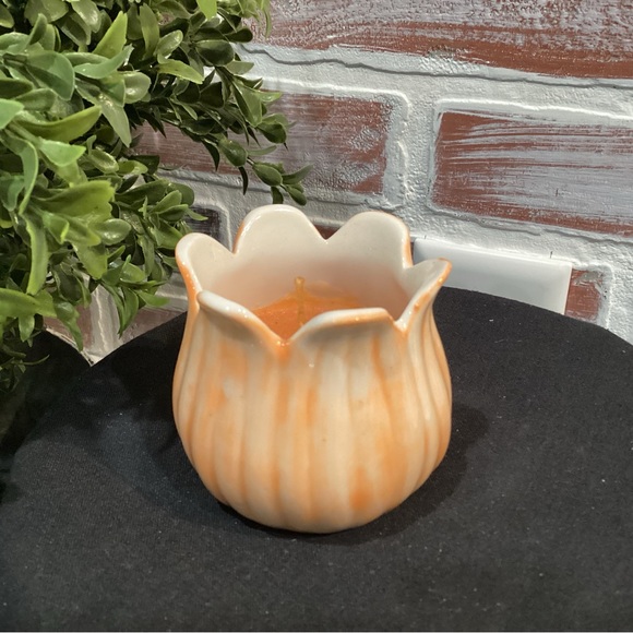 “3/$15” - Ceramic Crafted Candle Holder With Candle - Never Lit - Orange & White - Picture 2 of 8